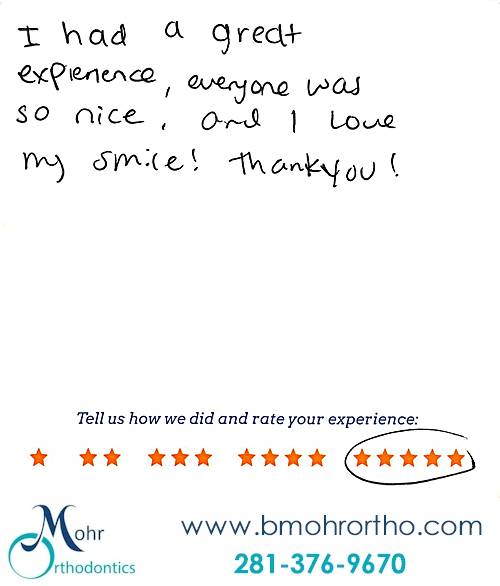 Mohr Orthodontics review by Laura S. in Spring, TX on November 04, 2016