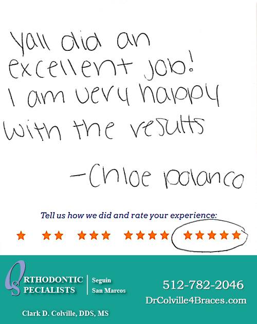 Orthodontic Specialists of San Marcos review by Chloe P. in San Marcos, TX on October 07, 2015