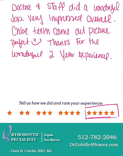 Orthodontic Specialists of San Marcos review by Chloe T. in San Marcos, TX on April 01, 2017